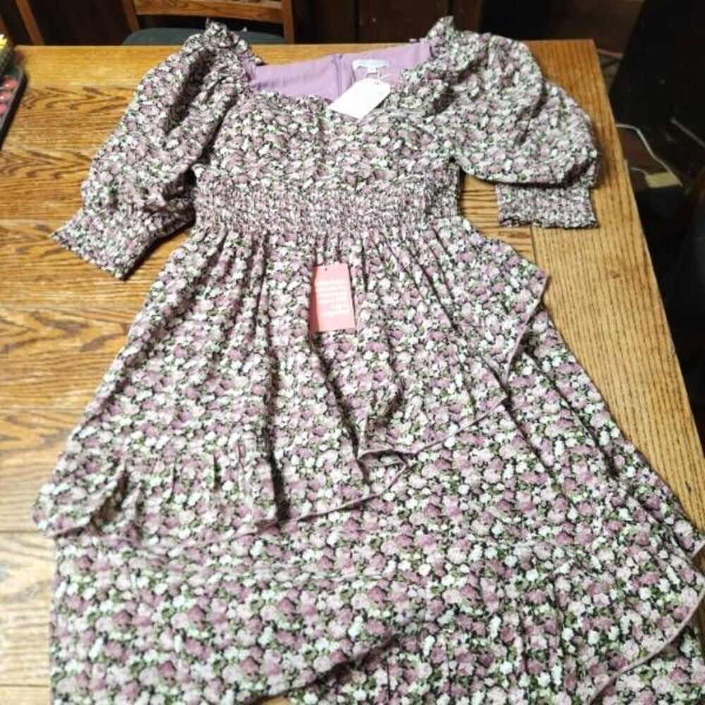 NWT Ivy city co Olivia dress In Purple Floral Sz Medium - Picture 2 of 4